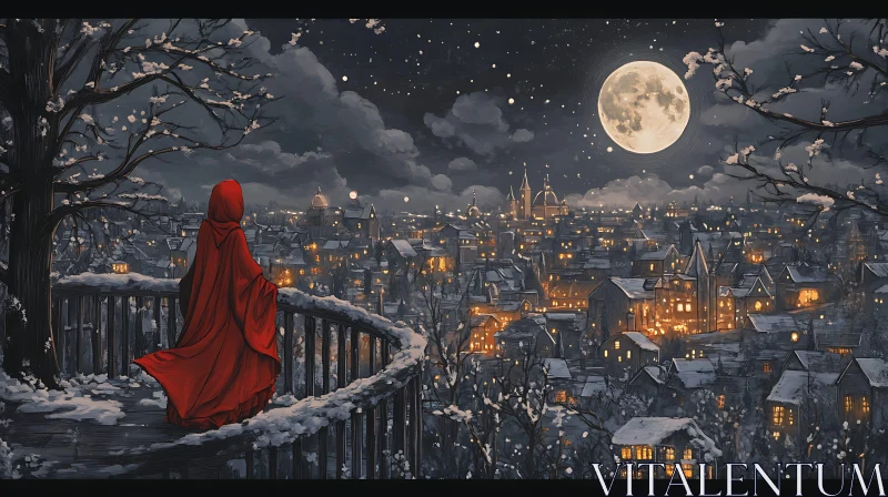 AI ART Full Moon Over Snowy City
