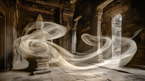 Stone Sculpture with Light Trails