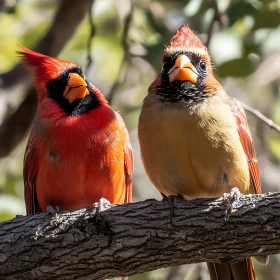 Two Cardinals Resting on a Branch