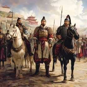 Equestrian Warriors Before the Fortress