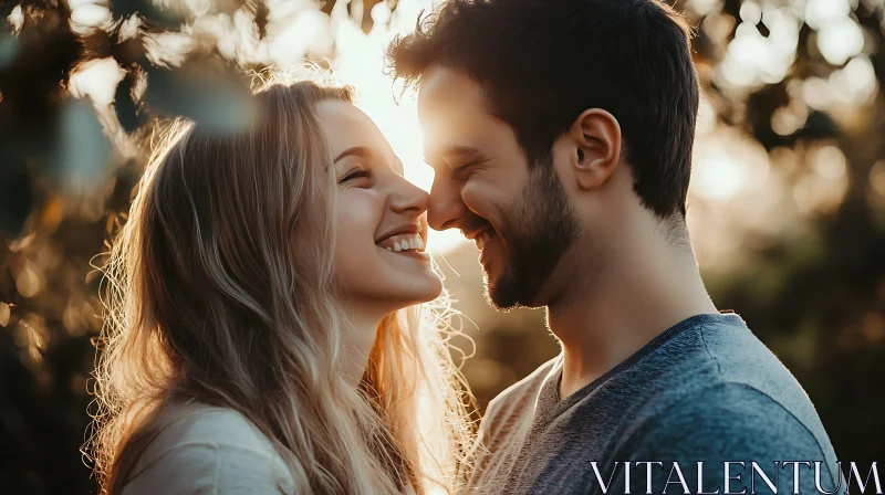 Romantic Couple Touching Noses in Sunlight AI Image