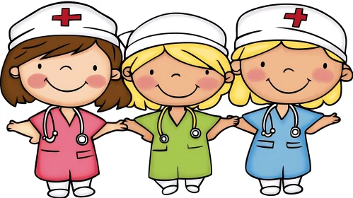 Three Smiling Nurses Cartoon