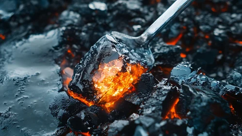 Close-up of Fiery Embers and Coal
