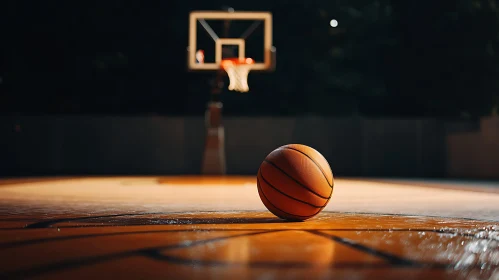 A Lone Basketball on the Court