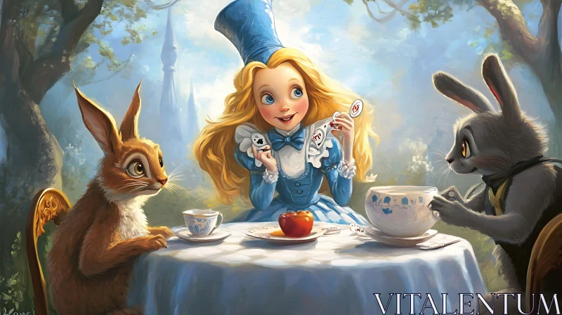 AI ART Enchanting Tea Party with Alice and Rabbits