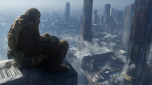 Furry Being Overlooking Metropolis