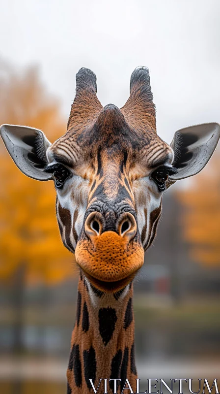 Giraffe Close-up with Autumn Colors AI Image