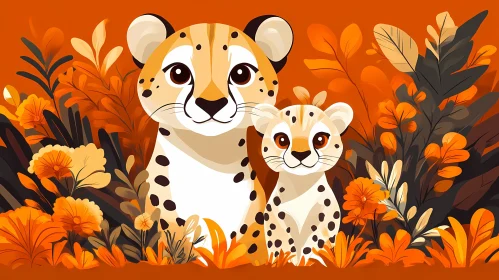 Cheetahs in Vibrant Jungle Illustration