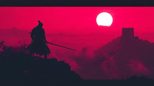 Red Sunset Warrior and Distant Fortress