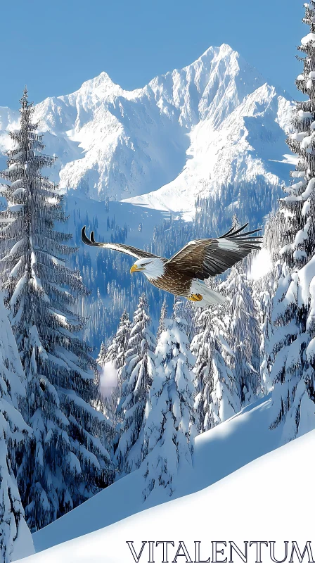 Majestic Eagle in Winter Landscape AI Image