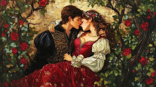 Lovers in a Rose Garden Fine Art