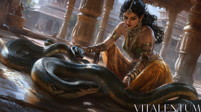 AI ART Serpent's Embrace: A Woman's Bond