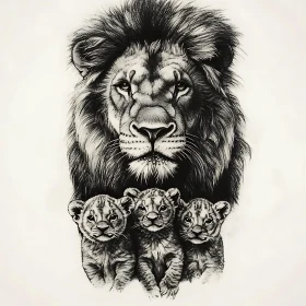 Monochrome Lion Family