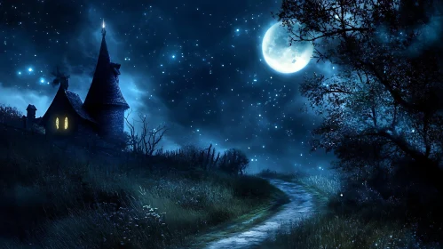 Moonlit House: A Night Scene