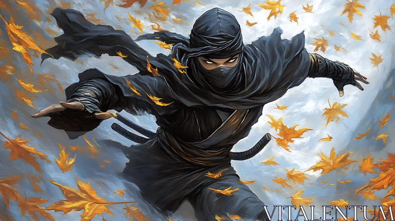 AI ART Warrior in the Falling Leaves