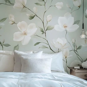 White Flowers Wall Art in Cozy Bedroom