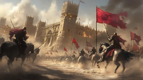 Knights Charge Castle Under Siege