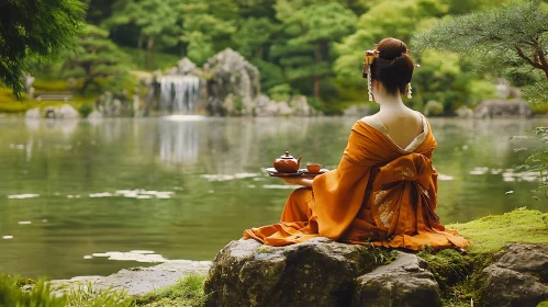 Kimono Woman Tea Serenity