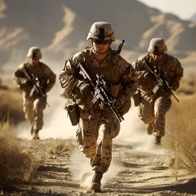 Military Men Running in Desert