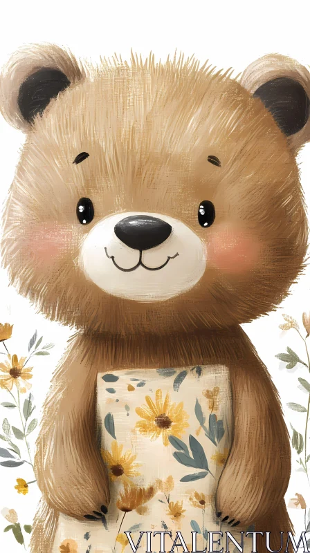 Adorable Bear with Flowered Blanket AI Image