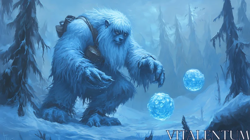 Blue Yeti in Snowy Landscape AI Image