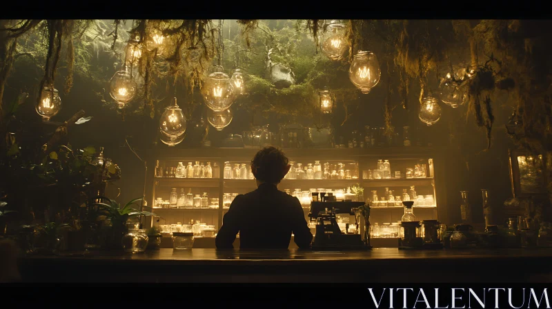 Botanical Apothecary with Hanging Lights AI Image