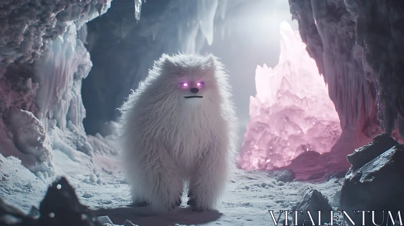 Glowing-Eyed Creature in Ice Cave AI Image