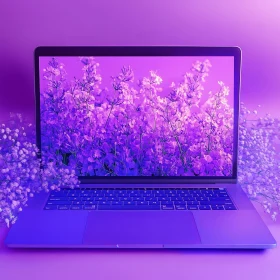 Blossoms on Display: Laptop and Flowers in Harmony