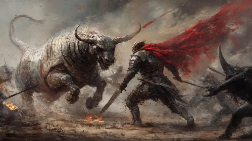 Warrior and Bull Clash in Fantasy Art