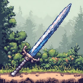 Enchanted pixel sword in the woods