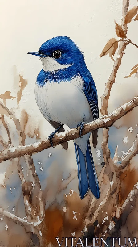 AI ART Artistic Bluebird Perched Painting