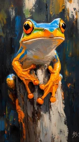 Colorful Frog Art on Tree