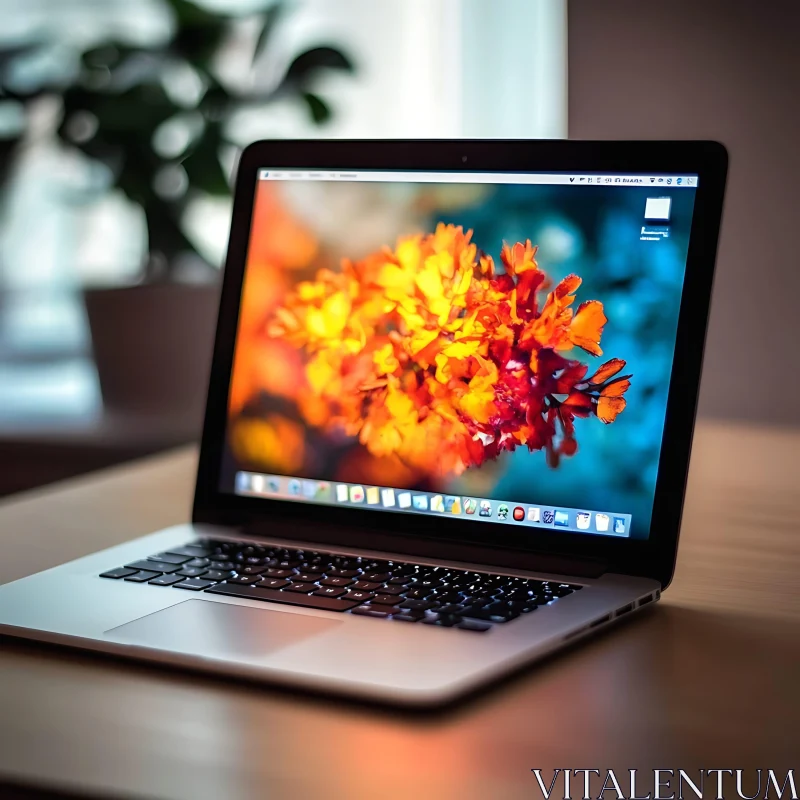 Laptop Displaying Floral Wallpaper AI Image