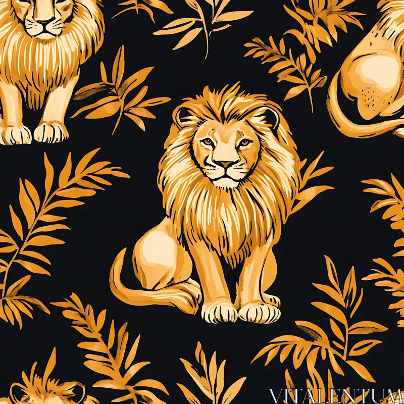 AI ART Lion and Leaves Design