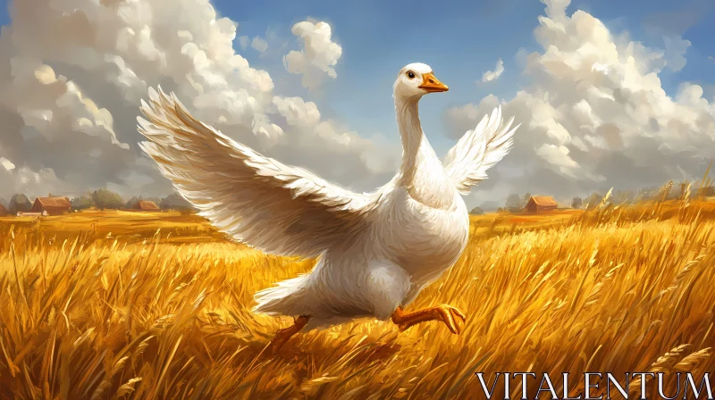 Rural Scene with Goose and Wheat AI Image