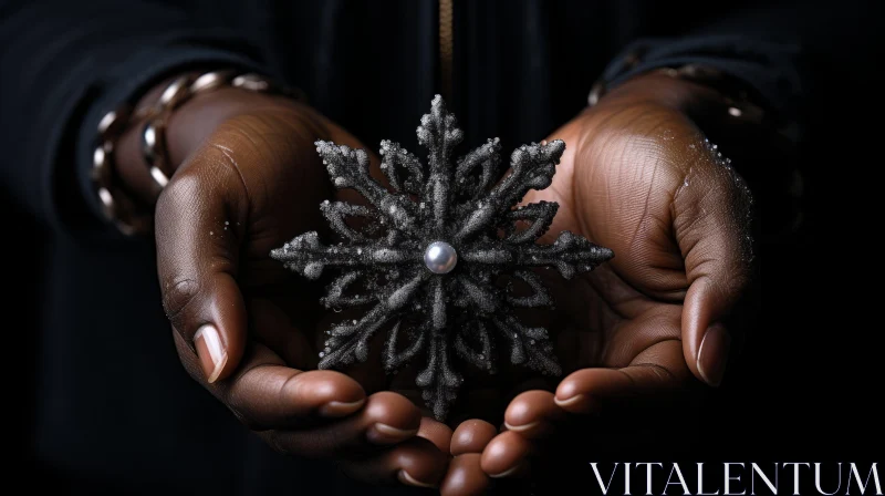 Captivating Image of a Snowflake Held in a Hand on a Black Background AI Image