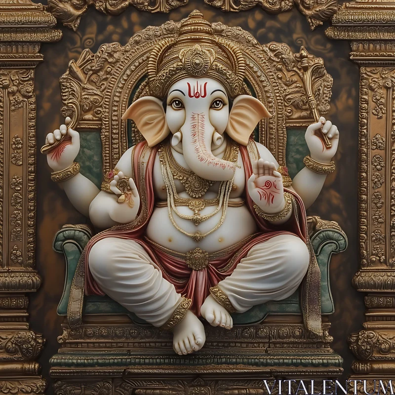 Majestic Ganesha on Throne: Spiritual Art AI Image