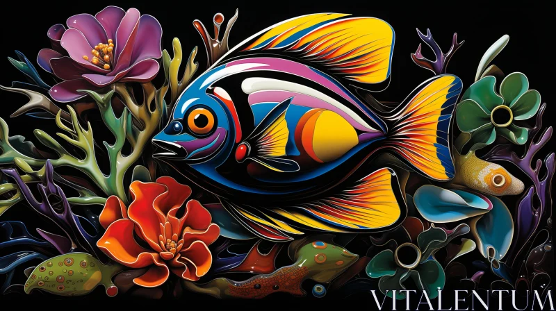 Colorful Fish and Tropical Flowers Painting - Vibrant Artwork AI Image