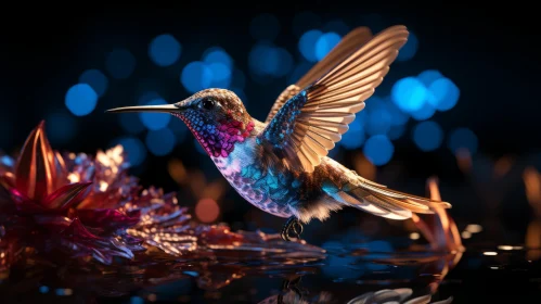 Colorful Hummingbird in Realistic Still Life Setting