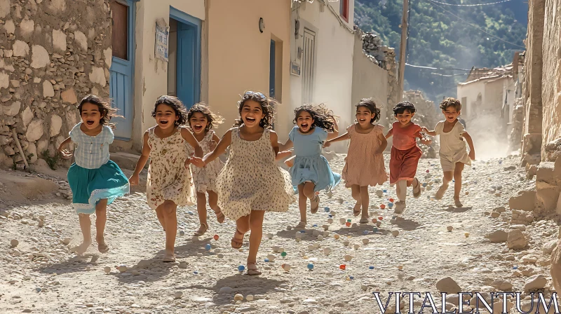 Children's Laughter in a Village AI Image