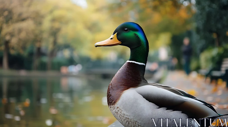 Elegant Duck Posing by the Lake AI Image