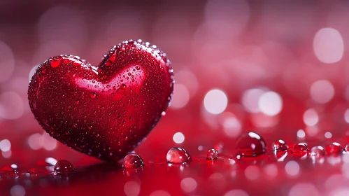 Red Heart with Water Drops