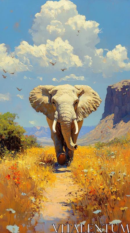 AI ART Elephant in Golden Savanna