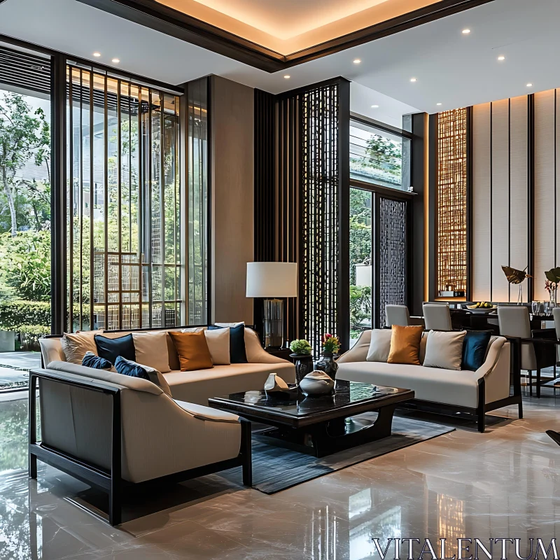 Luxurious Modern Living Room Interior Design AI Image