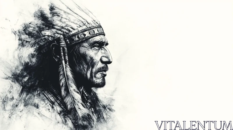 AI ART Monochrome Native American Profile Headdress