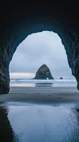 Serene Ocean Rock Formation Through Cave