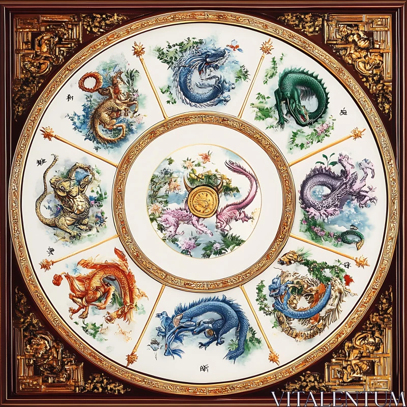 AI ART Mythical Dragons Circle Composition