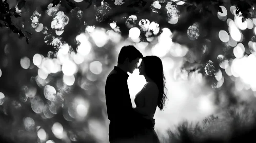 Monochrome Embrace: A Couple's Silhouette