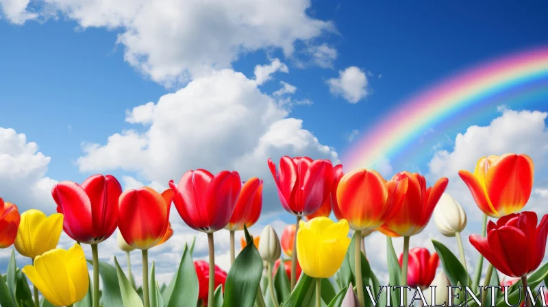 Floral Rainbow Against Sky-Blue Canvas: A Nature's Wonder AI Image