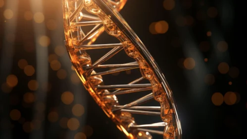 Gold DNA Strand Isolated on Black Background - Abstract Art